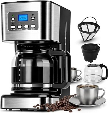 Drip Coffee Maker Coffee Maker Machine مكينة قهوة with Touch Screen,4-12 Cups,Auto shut off,24H Programmable,Reusable Filter,Warming Plate,Easy to Clean for Americano/Espresso (Silver, 1.5L)