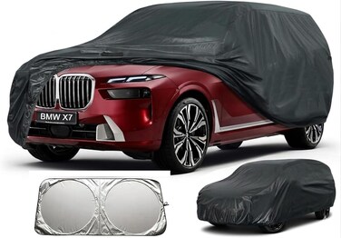 7 Layers SUV Car Cover Custom Fit for BMW X7 （2018-2025 Waterproof All Weather for Automobiles, Outdoor Full Cover Rain Sun UV Protection.Black with Sunscreen shied