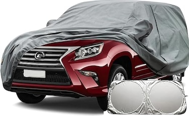 6 Luxury Car Cover for 8-Layer Waterproof All-Weather Custom Fit Outdoor &amp; Indoor Protection with Driver Zipper &amp; Windproof Bands &ndash; Grey (LX570 / LX600 / Land Cruiser) With sunscreen