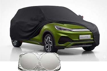 8-Layer Luxury Car Cover for BYD ATTO 3 Waterproof, All-Weather Protection with Zippered Door &amp; Windproof Straps &ndash; With sunscreen shield