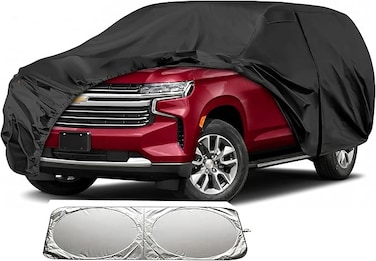 Waterproof Car Covers Replace for 2007-2024 Chevy Suburban/GMC Yukon XL/Cadillac Escalade ESV, 6 Layers Silver All Weather Car Cover with Zipper Door for Snow Rain Dust Protection