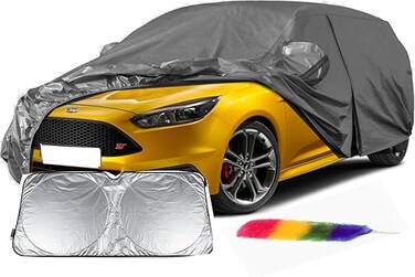 6 Layers Car Cover Waterproof All Weather for Automobiles, Outdoor Full Cover Rain Sun UV Protection with Zipper Cotton, Universal Fit for Hatchback (Up to 177") with Sunscreen and Duster