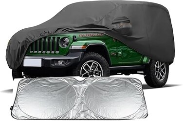 7 Layers Car Cover Waterproof All Weather UV Protection Rain Sun Protection Outdoor Full Cover Black with suscreen for jeep