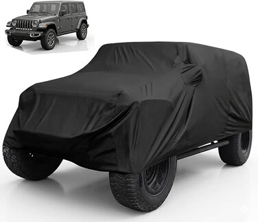 Car Cover for Jeep Wrangler JK JL YJ TJ 4 Door 2007-2023 Outdoor Waterproof Sun Rain Dust Wind Snow Protection w/Driver Door Zipper Black