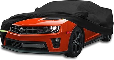 Waterproof Car Cover for Chevy Camaro (2010-2021) 190T Custom Fit, Windproof &amp; Double Door Zipper (Black)