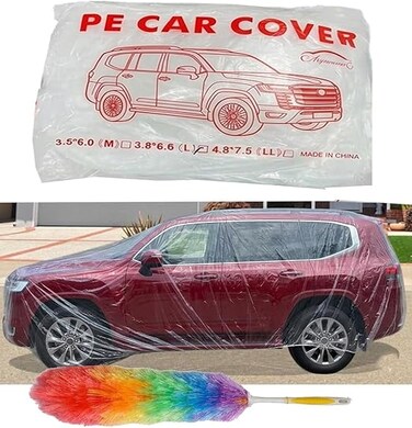 Disposable Car Cover 1 Pack Clear Plastic Car Cover Universal Rain Dust Garage Cover with Elastic Band Medium (15.7' x 24.8')&hellip;