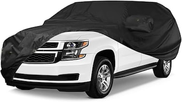 6 Layer Waterproof Car Cover for 2007-2023 Chevy Suburban/GMC Yukon XL/Cadillac Escalade ESV, All Weather 210T Windproof Car Covers with Door Zipper Up to 226&rdquo; L, for Sun Rain UV Protection