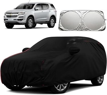 100% Water Resistant Car Body Cover Compatible with Mirror for Chevrolet Trailblazer (Triple Stitched, Full Bottom Elastic, Black with sunscreen shield