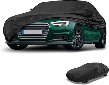 Universal Full Exterior Sedan Car Cover Waterproof All Weather Outdoor Full Cover Rain Sun UV Protection 190T-PU Black Fit for Sedan Length 187" to 198
