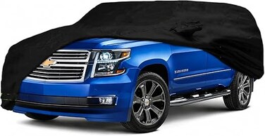 Waterproof Car Cover for 2007-2024 Chevy Suburban/GMC Yukon XL/Cadillac Escalade ESV Car Cover Custom Fit 100% Waterproof Windproof Strap &amp; Single Door Zipper Up to 226&rdquo; L (Black)