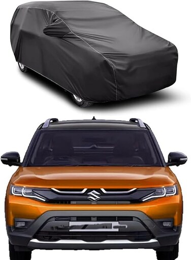 CAR COVER for Maruti Suzuki Brezza Car Body Cover Waterproof 2016-2024 Model with Antenna &amp; Mirror Pockets 3 Layers Custom-Fit All Weather for Indoor &amp; Outdoor Use (BREZZA ZXI+, TIEBOND