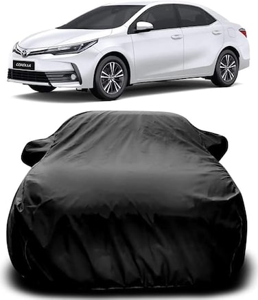 Toyota Corolla Altis Car Cover Body with Mirror Pocket Triple Stitched Bottom Elastic Water Resistant UV Protection &amp; Dustproof Car Cover-Black