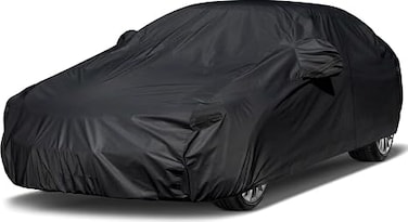 Car Cover Soft Stretch Fabric Anti-UV Dustproof Windproof Scratch-resistant Full Protection Universal for Sedan, Black XXL size