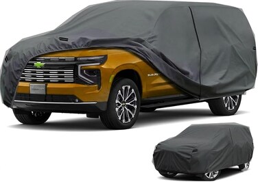 Car Cover Custom Fit for 2000-2026 GMC Yukon Accessories, Waterproof All Weather Full Exterior Cover with Door Zipper &amp; Windproof Straps for Rain Dust Hail UV Protection
