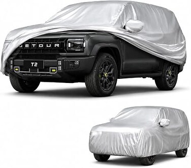 Waterproof Car Cover for JETOUR T2 Car Cover Jetour Car Cover T2 Traveler MultiLayer Sun Snow Rain Storm Hail UV Protection, Driver &amp; Trunk Zipper Door, &amp; Windproof Bands SILVER