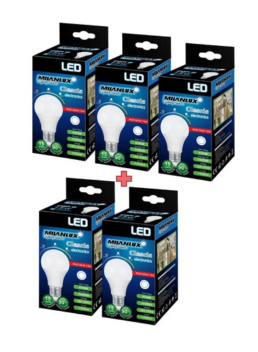 Milanlux Led Bulb, Non-Dimmable , 1350 Lumen, Day-Light White (6500), 15W, E27 Base