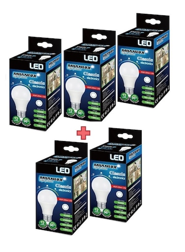 Milanlux Led Bulb, Non-Dimmable , 1080 Lumen, Day-Light White (6500), 12W = 75W, E27 Base, Buy 3 Get 2 Free