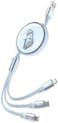 PCC118R 3-in-1 Retractable Charging Cable - Lighttning, Micro USB, Type-C - Fast Charge 2.4A, Tangle-Free, Aluminum Alloy &amp; TPE (White, 110CM)