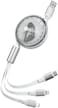 PCC118R 3-in-1 Retractable Charging Cable - Lighttning, Micro USB, Type-C - Fast Charge 2.4A, Tangle-Free, Aluminum Alloy &amp; TPE (White, 110CM)