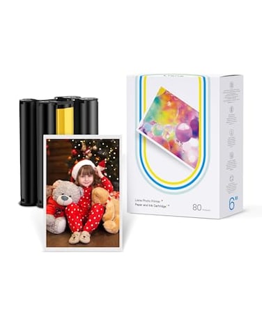 Liene Amber M100/M200 4x6" Photo Printer 80 Sheets Photo Paper &amp; 2 Ink Cartridges Refill, Dye Sublimation, Water Oxidation-Proof, Only For Liene DHP512/DHP513 Printer, For Display, Framing, Scrapbook