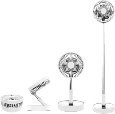 USB Rechargeable Folding Pedestal Stand Fan (7200mAh, White)