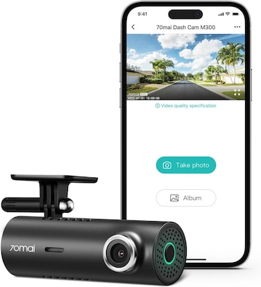 70mai Dash Cam, 1296P QHD, Built-in WiFi Smart Dash Camera for Cars, 140&deg; Wide Angle FOV, WDR, Night Vision, iOS/Android Mobile App, M300 &amp; M310 (M300)
