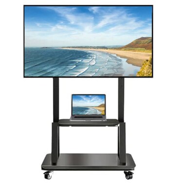 Rolling TV Stand, Mobile TV Stand with Upgraded Wheels For 32-80 Inch LCD LED OLED Flat Screen TVs up to 50 kg, Height Adjustable TV Stand With Laptop Shelf Black