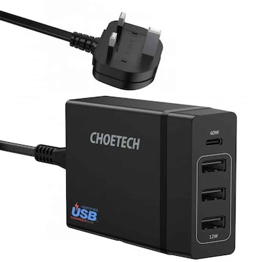CHOETECH PD72-1C3UUK-101BK 72W 4-Port USB-C PD Wall Charger - Black