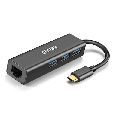 CHOETECH HUB-U02 4-in-1 Type-C HUB to 3 USB-A and rj45 Adapter - Black