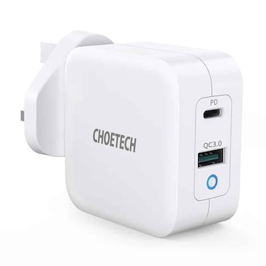 CHOETECH PD8002-UK-WH 60W 2-Port PD USB C Foldable Fast Charging Adapter - White