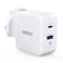 CHOETECH PD8002-UK-WH 60W 2-Port PD USB C Foldable Fast Charging Adapter - White