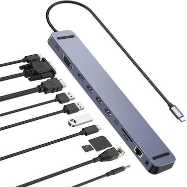 CHOETECH HUB-M20-GY 11-in-1 USB Type C Hub Adapter Macbook Pro USB-C Docking Station - Grey