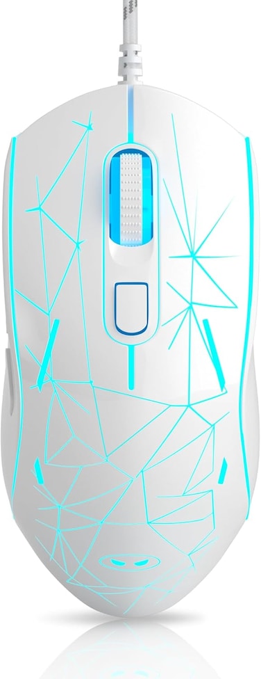 MageGee G6 Wired Gaming Mouse, Ergonomic USB Optical Mouse with 7 Colors Breathing LED Backlit, 6 Adjustable DPI Levels from 600 to 3200 for Laptop PC Computer Games &amp; Work, White