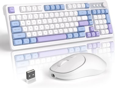 MageGee Wireless Gaming Keyboard and Mouse Combo V560, RGB Backlit Rechargeable Mechanical Feel 2.4GHz Quiet Blue White Purple Keyboard Mouse for Mac Laptop PC Gamer