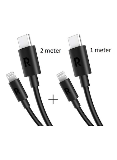 RAVPOWER 2-In-1 Cable Charge faster with the Type-C cable Combo,2 PACK- Black