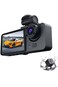4K 4-Inch Triple-Lens Dash Cam &ndash; Front, Rear &amp; Inside Recording &ndash; WiFi, Night Vision, 24/7 Parking Mode, G-Sensor, Loop Recording &ndash; Mobile App Control for iOS &amp; Android