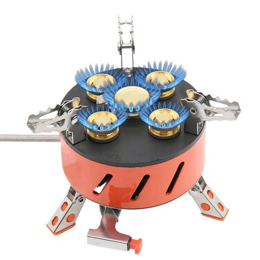 موقد تخييم قابل للطي بخمسة النواة بقوة 15800 واط، موقد غاز حديدي محمول للأماكن الخارجية والصيد والتنزه سيرًا على الأقدام والسفر والطهي، موقد غاز أوميغا 5 ZYZY-95