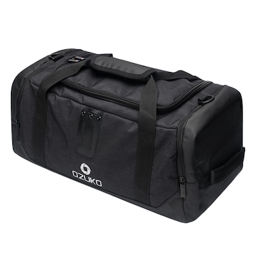 OZUKO 9005 Water-Resistant Duffel Gym Bag, 30L Capacity with Shoe Compartment, Metal Zippers, Earphone Port, for Gym, Football, Golf and Travel, 23x25x52cm (Black)