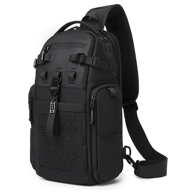 Water-Resistant Oxford Tactical Anti-Theft Sling Bag for Men, 40 x 14 x 22 cm, Large Capacity Travel and Outdoor Bag, Black, 9844