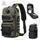 Waterproof Tactical Crossbody Sling Shoulder Bag With Tripod Holder, 13L Compact EDC Multi-Compartment Travel Work Photography Bag, Army Green, 9585