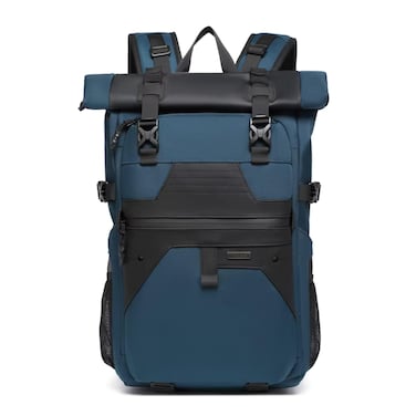 OZUKO 9761 Roll-Top Backpack, Oxford Fabric, 30x18x52cm, Waterproof Travel Business Bag, Expandable 28L-38L Capacity, Anti-Theft Design (Blue)