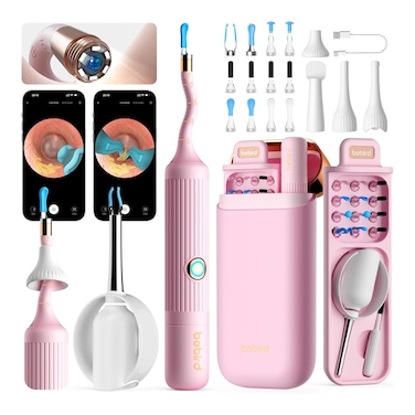 Bebird I35R Earsight Plus Ear Wax Removal Tool with Camera, HD Wireless Ear Cleaner with App Control, Soft Silicone Tips, Rechargeable Smart Visual Ear Wax Remover for Adults &amp; Children (Pink)