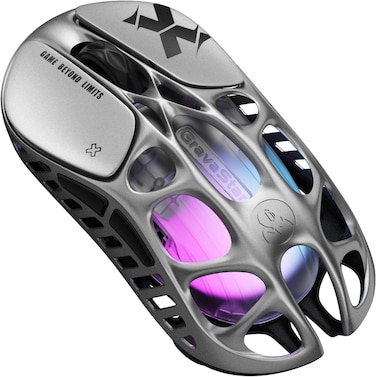 GravaStar Mercury X Wireless Gaming Mouse &ndash; 32,000 DPI PAW 3950 Sensor, 1000Hz Polling Rate, Only 49g, Magnesium Alloy Hollow Frame, RGB Lighting, 5 Programmable Buttons