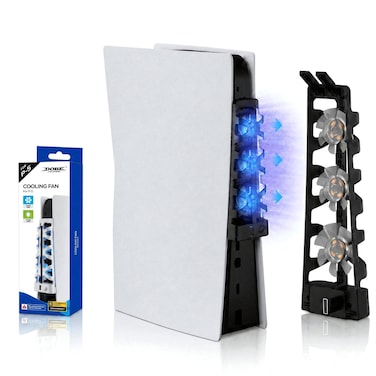DOBE Cooling Fan for PS5 &mdash; Rear-Mount 3-Fan Cooler with LED Light &amp; USB Pass-Through Port