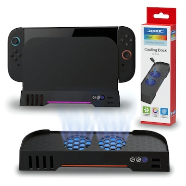 DOBE Switch 2 Cooling Dock Base &mdash; RGB Touch Control, PD Charging, 4-Speed Fans, 8 Card Slots