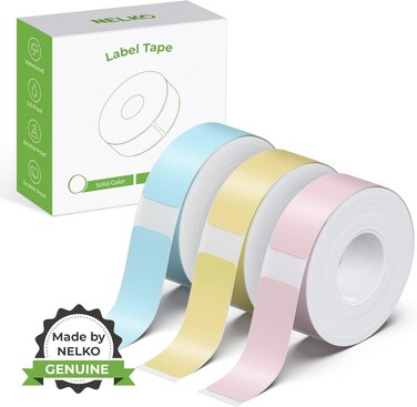 NELKO P21 Label Maker Tape, Adapted Label Print Paper, 12x40mm (0.47"x1.57"), Standard Laminated Office Labeling Tape Replacement, Multipurpose of Home, 180 Tapes/Roll, 3-Roll, Yellow/Blue/Pink
