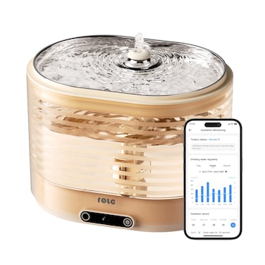 نافورة ماء ذكية للحيوانات الأليفة رولا بسعة 2 لتر، مضخة لاسلكية بتقنية الحث المغناطيسي، إشعارات التطبيق ودوران هادئ - النسخة اللاسلكية