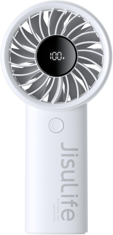 JISULIFE Handheld Mini Fan, 5000mAh Upgraded Portable Fan with Powerful Wind, USB Rechargeable Mini Hand Fan with Digital Display,5 Wind Speeds, Ideal for Travel/Beach/School/Makeup-Grey