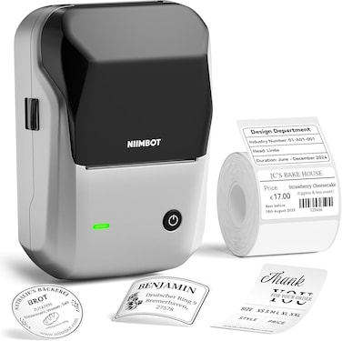 NIIMBOT B1 Label Maker with Auto Identification,2 Inch Bluetooth Portable Label Printer Easy to Use for Office, Home, Business (with 2x1.18 inch Label), Silver