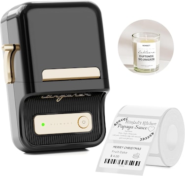 NIIMBOT B21 Inkless Label Maker, Portable Thermal Label Printer for Clothing, Address, Business, Compatible with iOS &amp; Android, with 1 Pack 50x30mm White Label, Black